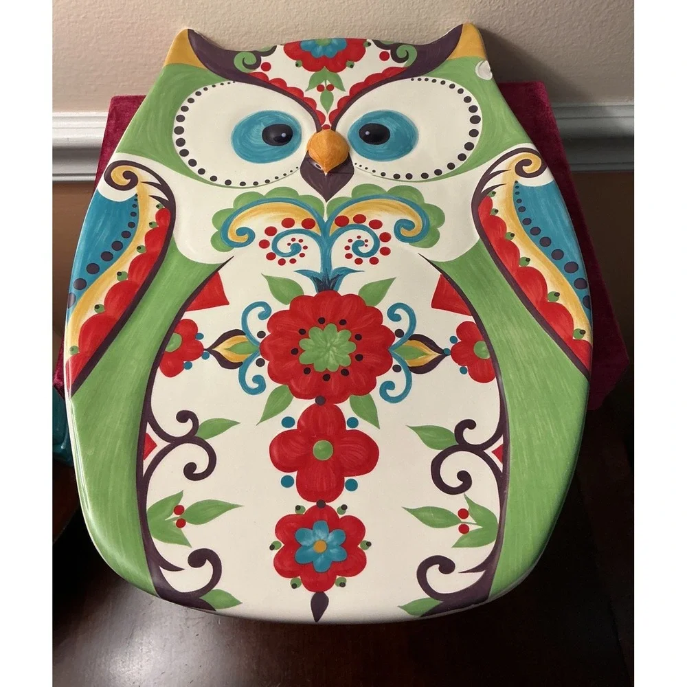 Home Accents Bella Owl Chip and Dip Set Ceramic Handcrafted Multicolor 2 Piece